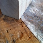 Matthew Wallace of naCoille Studio shows me hemlock samples for the table top